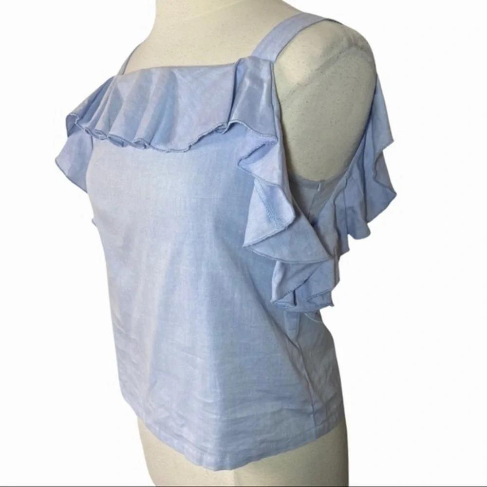 Maven West blue chambray ruffle top size small - Picture 4 of 9